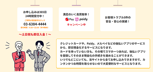 ヒット 現金化サービスの特徴