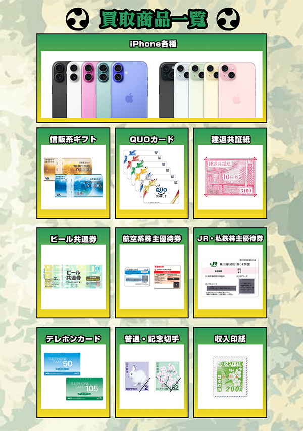 買取シェンロン 先払い買取の買取対象商品