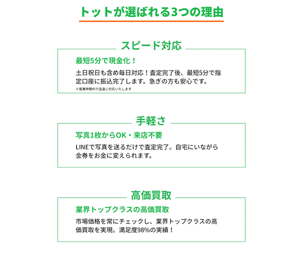 金券買取トットが選ばれる３つの理由