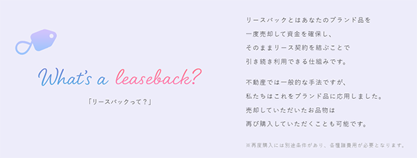 Keep Me(キープミー)の公式サイトに掲載されている、リースバックの説明