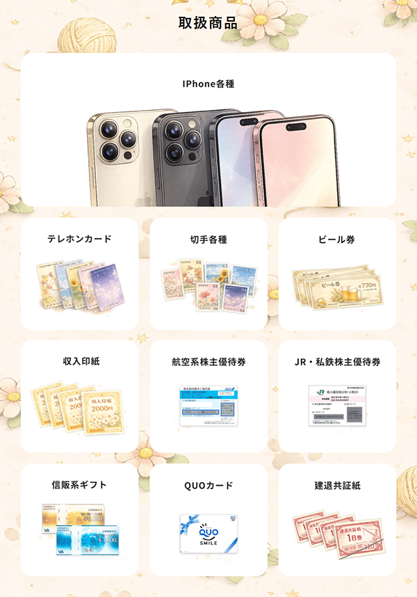 Riz（リズ）先払い買取の買取対象商品